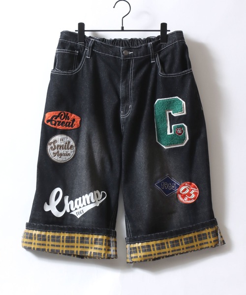 SITRY(シトリー)の「Street Design Patch & Print Roll Up Denim Wide Short Pants/ストリートデザイン ワッペン&プリント ロールアップ ワイドデニム ショートパンツ ハーフーパンツ ショーツ(その他パンツ・メンズ・ブラック/インディゴブルー/ブラック系その他/ブルー系その他・L/M)」の21枚目の写真