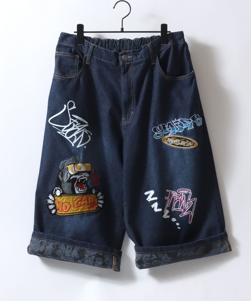 SITRY(シトリー)の「Street Design Patch & Print Roll Up Denim Wide Short Pants/ストリートデザイン ワッペン&プリント ロールアップ ワイドデニム ショートパンツ ハーフーパンツ ショーツ(その他パンツ・メンズ・ブラック/インディゴブルー/ブラック系その他/ブルー系その他・L/M)」の7枚目の写真
