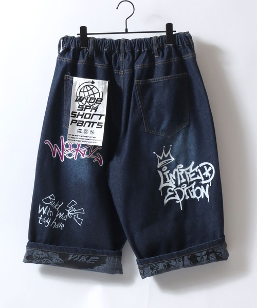 SITRY(シトリー)の「Street Design Patch & Print Roll Up Denim Wide Short Pants/ストリートデザイン ワッペン&プリント ロールアップ ワイドデニム ショートパンツ ハーフーパンツ ショーツ(その他パンツ・メンズ・ブラック/インディゴブルー/ブラック系その他/ブルー系その他・L/M)」の8枚目の写真