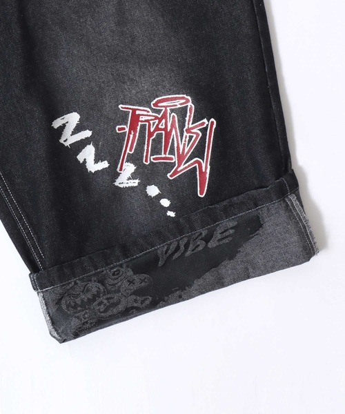 SITRY(シトリー)の「Street Design Patch & Print Roll Up Denim Wide Short Pants/ストリートデザイン ワッペン&プリント ロールアップ ワイドデニム ショートパンツ ハーフーパンツ ショーツ(その他パンツ・メンズ・ブラック/インディゴブルー/ブラック系その他/ブルー系その他・L/M)」の14枚目の写真
