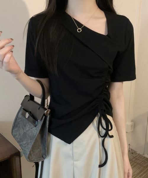 mielu(ミエル)の「ドレープネックドロストトップス(シャツ/ブラウス・レディース・ピンク/ホワイト/ブラック・MEDIUM/LARGE)」の2枚目の写真