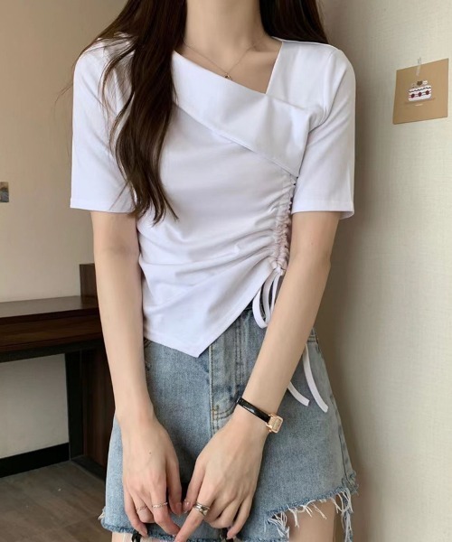 mielu(ミエル)の「ドレープネックドロストトップス(シャツ/ブラウス・レディース・ピンク/ホワイト/ブラック・MEDIUM/LARGE)」の10枚目の写真