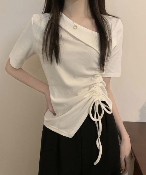 mielu(ミエル)の「ドレープネックドロストトップス(シャツ/ブラウス・レディース・ピンク/ホワイト/ブラック・MEDIUM/LARGE)」の11枚目の写真
