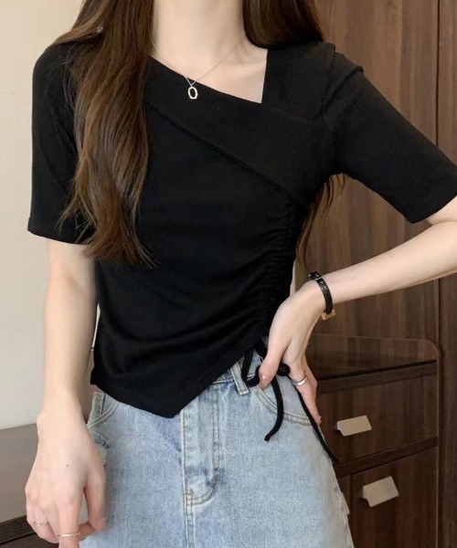 mielu(ミエル)の「ドレープネックドロストトップス(シャツ/ブラウス・レディース・ピンク/ホワイト/ブラック・MEDIUM/LARGE)」の13枚目の写真
