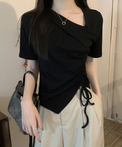mielu(ミエル)の「ドレープネックドロストトップス(シャツ/ブラウス・レディース・ピンク/ホワイト/ブラック・MEDIUM/LARGE)」の15枚目の写真