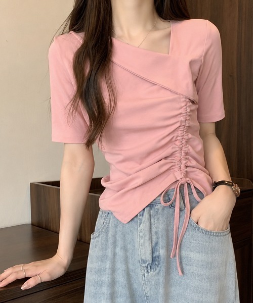 mielu(ミエル)の「ドレープネックドロストトップス(シャツ/ブラウス・レディース・ピンク/ホワイト/ブラック・MEDIUM/LARGE)」の5枚目の写真