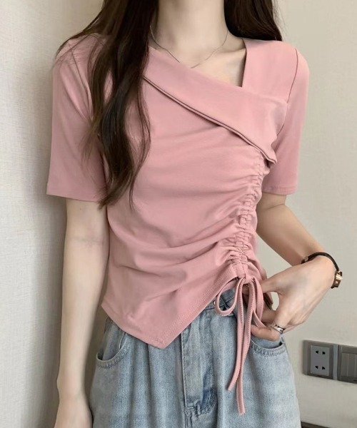 mielu(ミエル)の「ドレープネックドロストトップス(シャツ/ブラウス・レディース・ピンク/ホワイト/ブラック・MEDIUM/LARGE)」の6枚目の写真