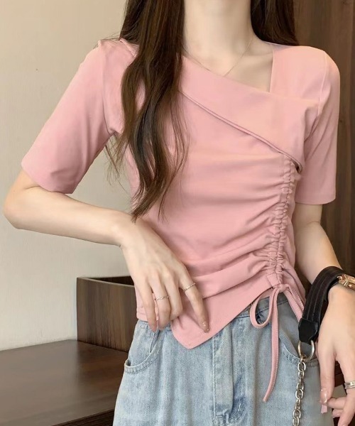mielu(ミエル)の「ドレープネックドロストトップス(シャツ/ブラウス・レディース・ピンク/ホワイト/ブラック・MEDIUM/LARGE)」の7枚目の写真