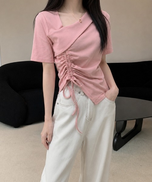 mielu(ミエル)の「ドレープネックドロストトップス(シャツ/ブラウス・レディース・ピンク/ホワイト/ブラック・MEDIUM/LARGE)」の8枚目の写真