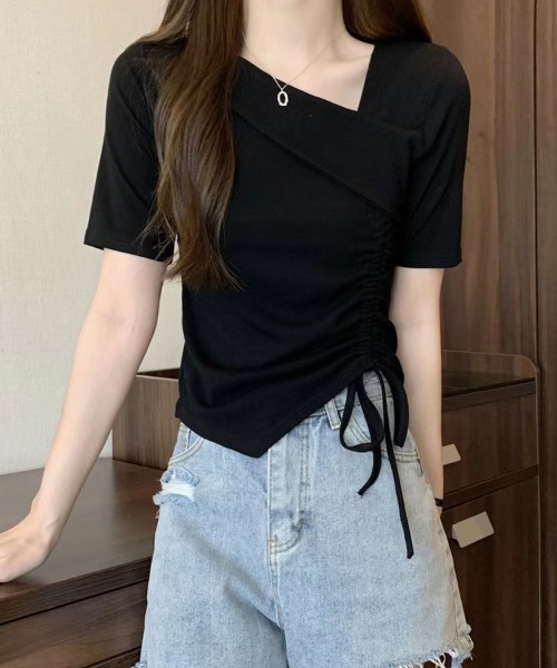 mielu(ミエル)の「ドレープネックドロストトップス(シャツ/ブラウス・レディース・ピンク/ホワイト/ブラック・MEDIUM/LARGE)」の14枚目の写真