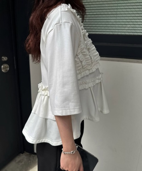 WILLFULLY（ウィルフリー）の「random frill peplum smooth tops（Tシャツ/カットソー・レディース・アイボリー/ブラック・FREE）」の10枚目の写真