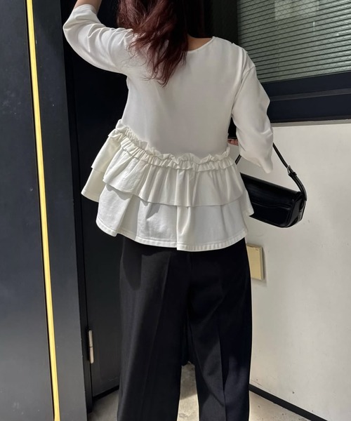 WILLFULLY（ウィルフリー）の「random frill peplum smooth tops（Tシャツ/カットソー・レディース・アイボリー/ブラック・FREE）」の9枚目の写真