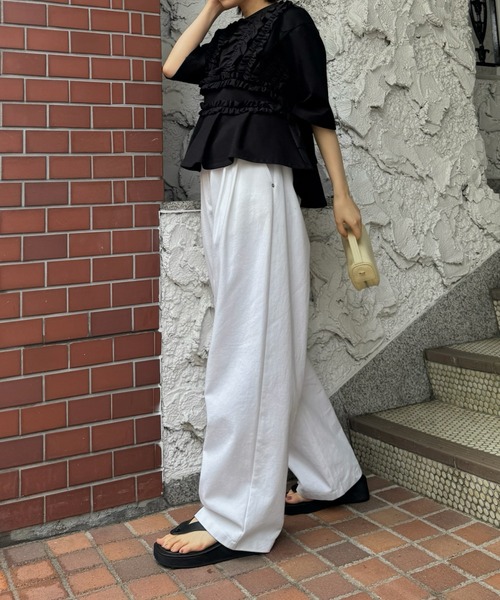 WILLFULLY（ウィルフリー）の「random frill peplum smooth tops（Tシャツ/カットソー・レディース・アイボリー/ブラック・FREE）」の12枚目の写真
