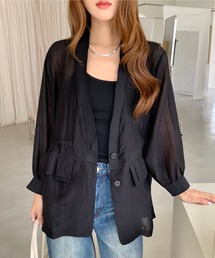 【4色展開】Vネックシアージャケット シアーシャツカーディガン 無地&ドット柄