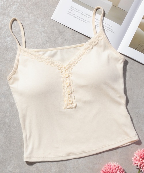 Lace Ladies(レースレディース)の「レース Vネック ボタン付き カップ付き キャミソール(キャミソール・レディース・ブラック/アイボリー/グレー・FREE)」の11枚目の写真
