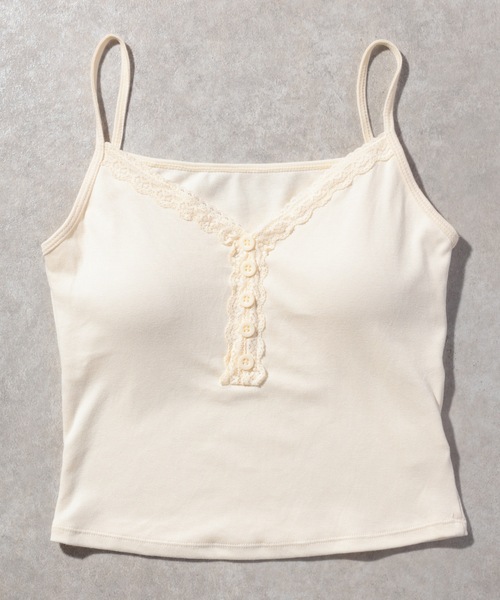Lace Ladies(レースレディース)の「レース Vネック ボタン付き カップ付き キャミソール(キャミソール・レディース・ブラック/アイボリー/グレー・FREE)」の12枚目の写真