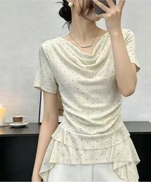 HALEY PESCA/ドット柄 アシメフリルドレープトップス