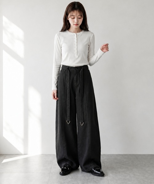 aimoha（アイモハ）の「ワイドカーブパンツ（その他パンツ・レディース・ブラック/キャメル/ホワイト・L/M）」の6枚目の写真