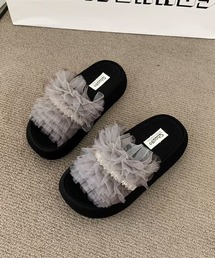 チュールフリル厚底サンダル