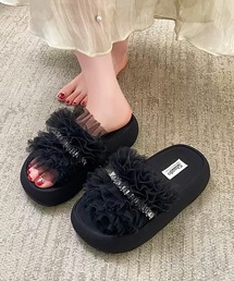 チュールフリル厚底サンダル