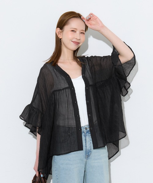 coca(coca)(コカ)の「袖フリルシアーブラウス(シャツ/ブラウス・レディース・ホワイト/ブラウン/ターコイズブルー/ブラック・L/M/S)」の10枚目の写真
