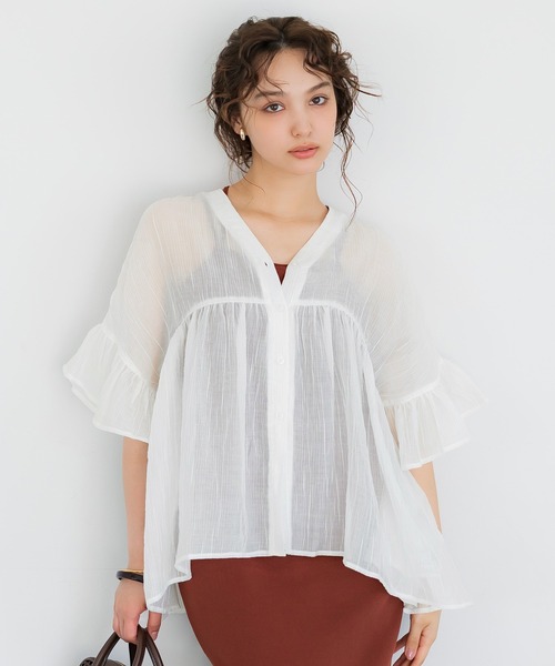 coca(coca)(コカ)の「袖フリルシアーブラウス(シャツ/ブラウス・レディース・ホワイト/ブラウン/ターコイズブルー/ブラック・L/M/S)」の18枚目の写真