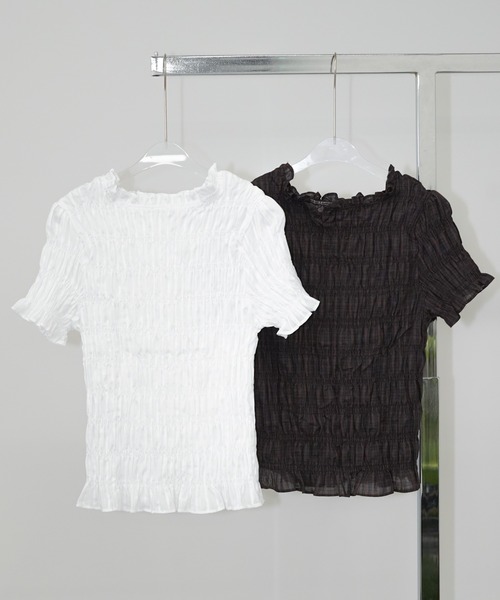 chuclla(チュクラ)の「フリルネックシャーリングトップス chw26s357(Tシャツ/カットソー・レディース・ブラウン/ホワイト・FREE)」の18枚目の写真
