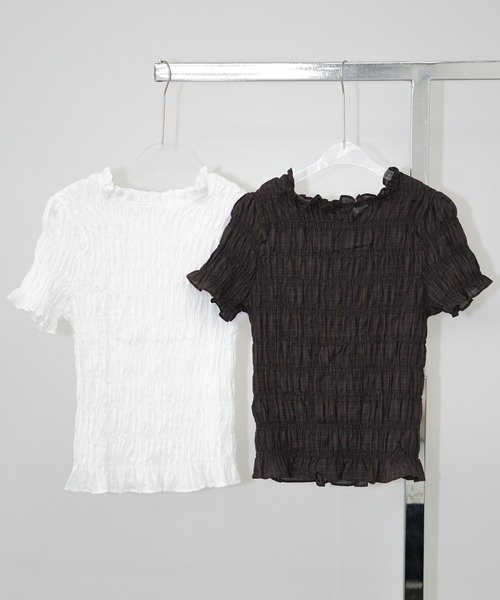 chuclla(チュクラ)の「フリルネックシャーリングトップス chw26s357(Tシャツ/カットソー・レディース・ブラウン/ホワイト・FREE)」の19枚目の写真