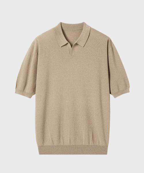 NONBLANK(ノンブランク)の「クールタッチハーフスリーブカラー ニット_BEIGE(ポロシャツ・メンズ・その他・X-LARGE/MEDIUM/LARGE)」の1枚目の写真