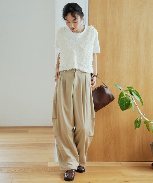 coen(コーエン)の「2タックとろみコクーンワイドパンツ(スラックス・レディース・ベージュ/ダークブラウン・M/L)」の18枚目の写真