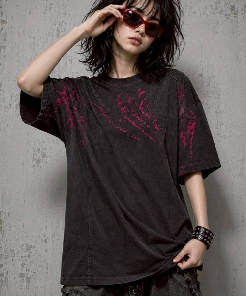 KAMINARI_TOKIO(カミナリトキオ)の「ペイント風スプラッシュTシャツ(Tシャツ/カットソー・レディース・イエロー/レッド・FREE)」の14枚目の写真