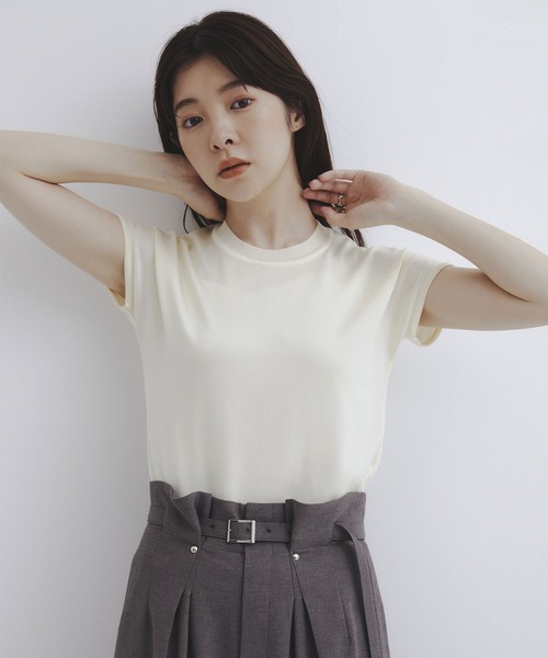 UNITED TOKYO(ユナイテッドトウキョウ)の「【新作】パレスフレンチニット|夏服/半袖/オフィスカジュアル/ウォッシャブル/接触冷感/吸湿/防シワ/フレンチスリーブ(ニット/セーター・レディース・オレンジ/グレー/グリーン/ネイビー/アイボリー/ブラック・FREE)」の4枚目の写真