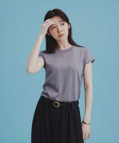 UNITED TOKYO(ユナイテッドトウキョウ)の「【新作】パレスフレンチニット|夏服/半袖/オフィスカジュアル/ウォッシャブル/接触冷感/吸湿/防シワ/フレンチスリーブ(ニット/セーター・レディース・オレンジ/グレー/グリーン/ネイビー/アイボリー/ブラック・FREE)」の17枚目の写真