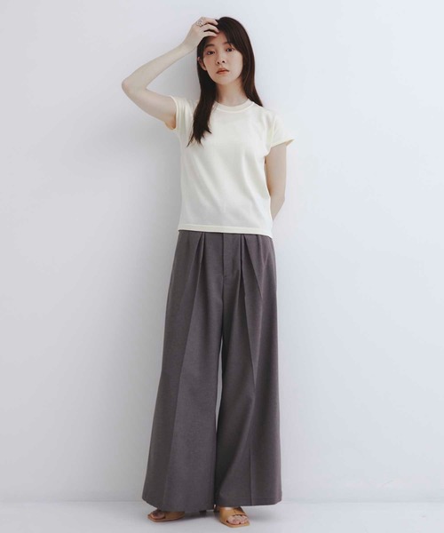 UNITED TOKYO(ユナイテッドトウキョウ)の「【新定番|大人気】パレスフレンチニット|夏服/半袖/オフィスカジュアル/ウォッシャブル/接触冷感/吸湿/防シワ/フレンチスリーブ(ニット/セーター・レディース・オレンジ/グレー/グリーン/ネイビー/アイボリー/ブラック・FREE)」の12枚目の写真