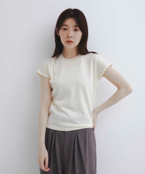 UNITED TOKYO(ユナイテッドトウキョウ)の「【新定番|大人気】パレスフレンチニット|夏服/半袖/オフィスカジュアル/ウォッシャブル/接触冷感/吸湿/防シワ/フレンチスリーブ(ニット/セーター・レディース・オレンジ/グレー/グリーン/ネイビー/アイボリー/ブラック・FREE)」の14枚目の写真