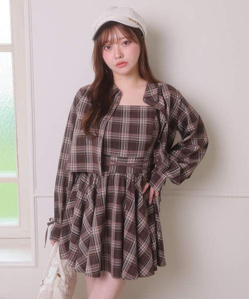 LIPSERVICE(リップサービス)の「チェックシャツアンサンブルフレアワンピース(ワンピース・レディース・ブラック/ブラウン・FREE)」の4枚目の写真