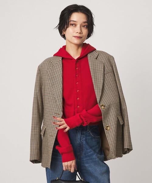 green label relaxing(グリーンレーベルリラクシング)の「【別注】<FAITH MILLS>フード カーディガン(カーディガン/ボレロ・レディース・レッド/オフホワイト/ブラウン・FREE)」の1枚目の写真
