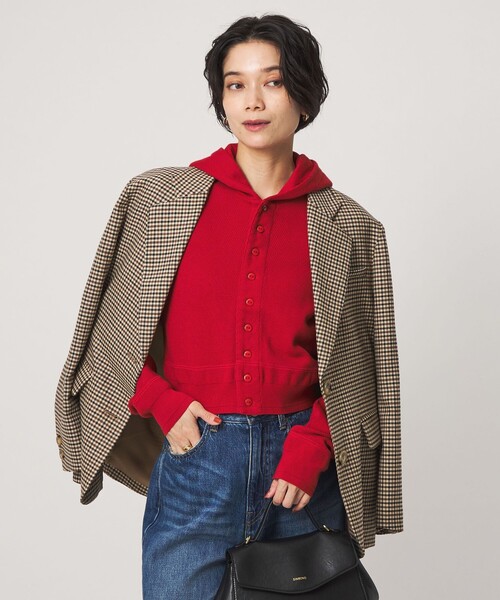 green label relaxing(グリーンレーベルリラクシング)の「【別注】<FAITH MILLS>フード カーディガン(カーディガン/ボレロ・レディース・レッド/オフホワイト/ブラウン・FREE)」の4枚目の写真