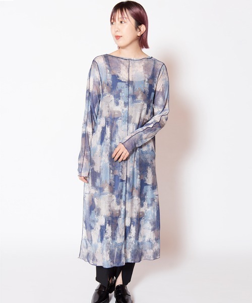 OSMOSIS(オズモーシス)の「プリントチュールメローワンピース(ワンピース・レディース・ブルー/グリーン/ベージュ・ONE SIZE)」の1枚目の写真