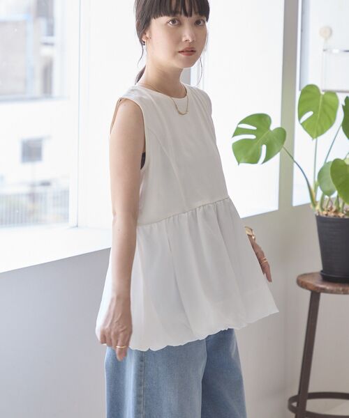 AMERICAN HOLIC(アメリカンホリック)の「バブルヘムタンクトップ(Tシャツ/カットソー・レディース・ブラック/オフホワイト/グレイッシュベージュ・FREE)」の5枚目の写真