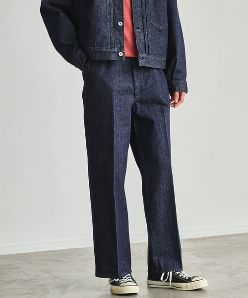 green label relaxing(グリーンレーベルリラクシング)の「ワイド ストレート デニム スラックス パンツ W5(デニムパンツ・メンズ・ネイビー/ライトブルー・S/L/XL/M)」の2枚目の写真