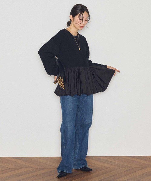 Gready Brilliant(グレディブリリアン)の「立体ペプラムドッキングニット(Tシャツ/カットソー・レディース・グレー×ホワイト/ブラック×ブラック・FREE)」の7枚目の写真