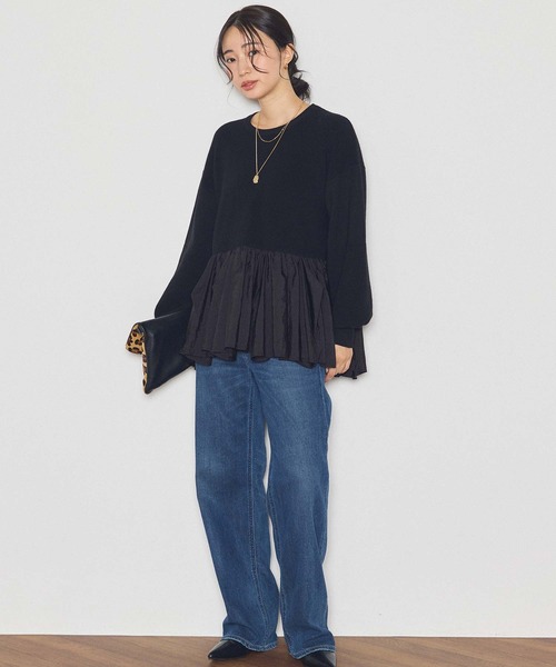 Gready Brilliant(グレディブリリアン)の「立体ペプラムドッキングニット(Tシャツ/カットソー・レディース・グレー×ホワイト/ブラック×ブラック・FREE)」の3枚目の写真
