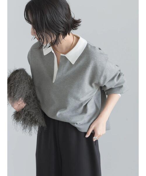 Te chichi(テチチ)の「バイカラーポロニット(ニット/セーター・レディース・ネイビー/ブラウン/グレー・F)」の4枚目の写真
