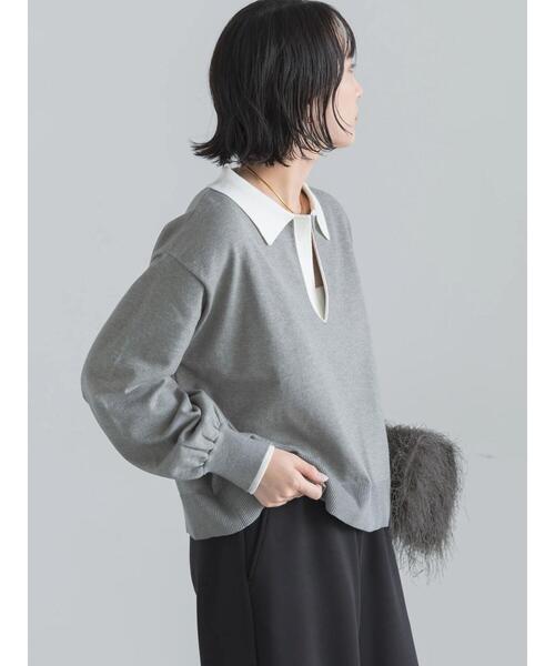 Te chichi(テチチ)の「バイカラーポロニット(ニット/セーター・レディース・ネイビー/ブラウン/グレー・F)」の8枚目の写真
