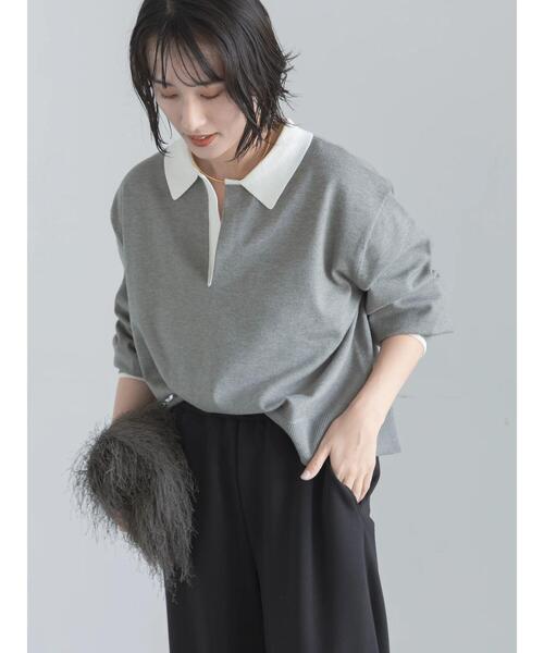 Te chichi(テチチ)の「バイカラーポロニット(ニット/セーター・レディース・ネイビー/ブラウン/グレー・F)」の1枚目の写真