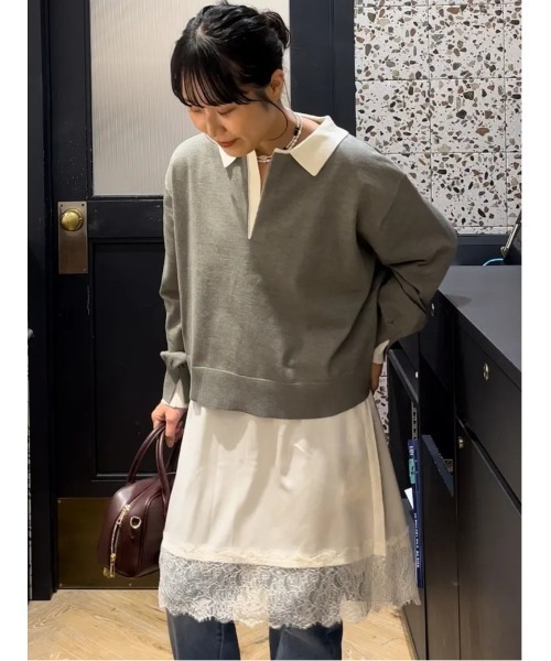 Te chichi(テチチ)の「バイカラーポロニット(ニット/セーター・レディース・ネイビー/ブラウン/グレー・F)」の11枚目の写真