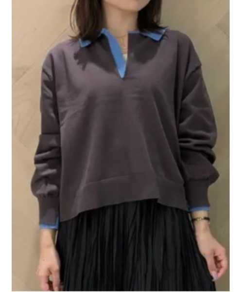 Te chichi(テチチ)の「バイカラーポロニット(ニット/セーター・レディース・ネイビー/ブラウン/グレー・F)」の17枚目の写真