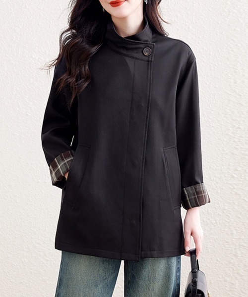 ReRe（リリ）の「変形スタンドカラーライトジャケット（ブルゾン・レディース・カーキ/ブラック・LARGE/MEDIUM/X-LARGE）」の9枚目の写真