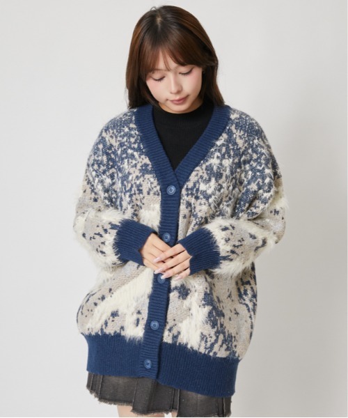 GORGE(ゴージ)の「総柄フェザーニットカーディガン|全3色(カーディガン/ボレロ・レディース・ブラウン/ネイビー/ブラック・F)」の3枚目の写真
